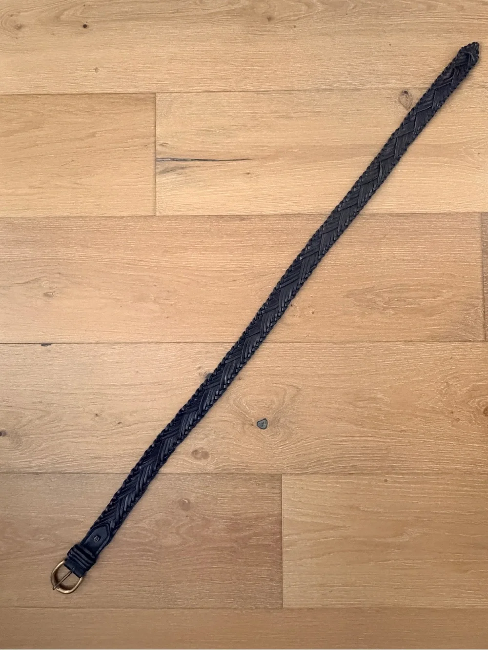 VTG Etienne Aigner 90s Braided Black Leather Belt Solid Brass Horseshoe Logo 39